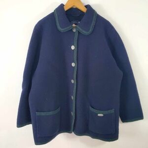 Vintage 80s Giesswein Wool Cardigan Sweater navy Blue/Green Trim